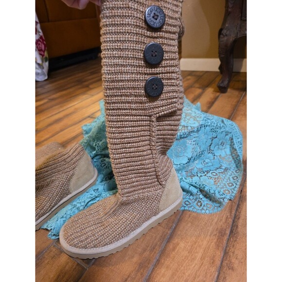 UGG Women’s 7 Classic Cardy Knit Convertible Brown & Gold Metallic Boots #1876 - Picture 3 of 7